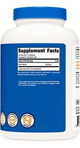 Cápsulas Nutricost Beta-alanina 3400mg, 240 Cápsulas (60 Se - Imagem 9