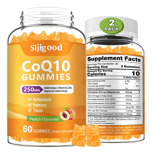 2 Pacotes De Gomas Coq10 250 Mg, Mais Ômega-3, Vitamina B3 E - Imagem 7