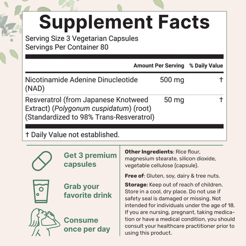 Suplemento De Microingredientes Nad+ 500 Mg Com Resveratrol - Imagem 7