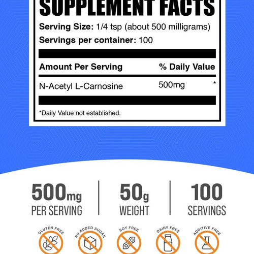 Bulksupplements N-acetil L-carnosina Pólder 500mg - Imagem 5