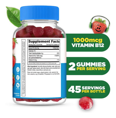 Gomas De Vitamina B12 Sem Açúcar Lifeable Para Crianças | 90 - Imagem 3