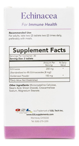 Gsl Technology Equinácea E Hidraste 200 Mg - Sistema - Imagem 2