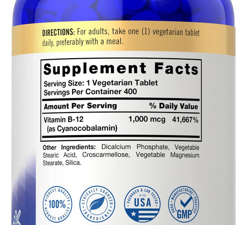 Carlyle Vitamina B12 1000 Mcg | 400 Comprimidos Vegetarianos - Imagem 2