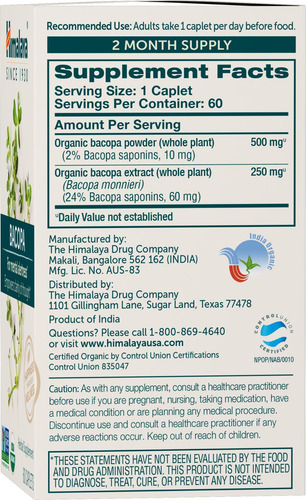 Suplemento Himalaya Organic Bacopa Monnieri 750 Mg 60 Cápsul - Imagem 2