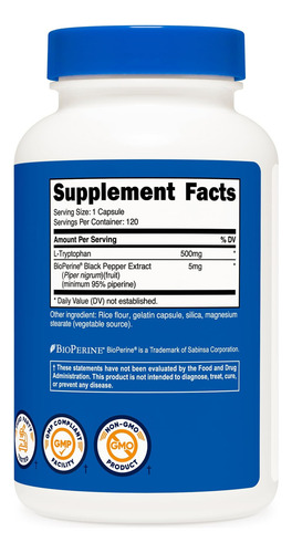 Nutricost L-triptofano 500 Mg, 120 Cápsulas - Com Bioperine, - Imagem 5