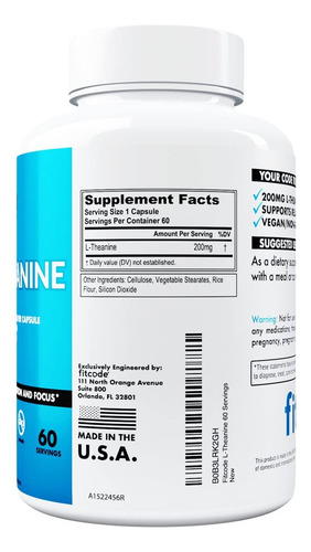 Cápsulas De L-teanina Fitcode 200mg Para Foco E - Imagem 3
