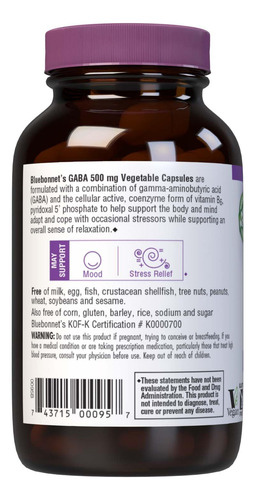 Suplemento Bluebonnet Nutrition Gaba 500mg 60 Cápsulas - Imagem 3