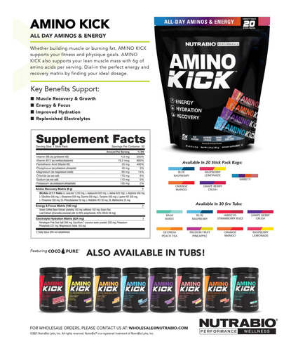 Suplemento Nutrabio Amino Kick Amino Acid Energy 30 Porções - Imagem 9