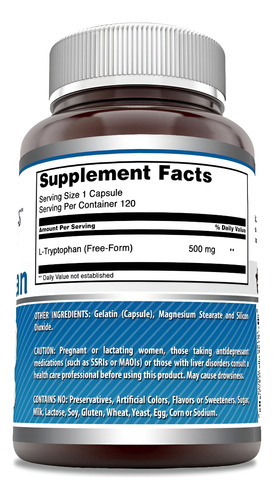 Suplemento De L-triptofano Amazing Nutrition 500 Mg 120