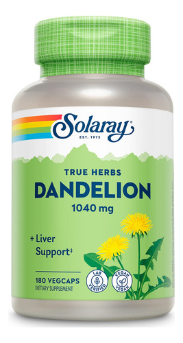 Suplemento Solaray, Raiz De Dente-de-leão, 1040 Mg, 180 Cáps