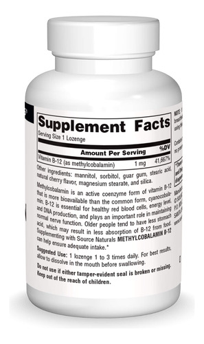 Suplemento Source Naturals Metilcobalamina Vitamina B-12 1mg - Imagem 3