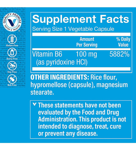The Vitamin Shoppe Vitamin Shoppe B6 100mg (100 Cápsulas) - Imagem 5