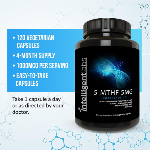 Suplemento Intelligent Labs 5-mthf L-5 Metilfolato 5 Mg 60 C - Imagem 3