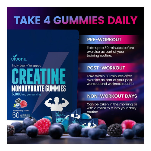 Gomas De Creatina 5000 Mg De Creatina Monohidratada Por | - Imagem 14