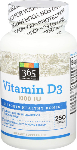 Suplemento 365 Da Whole Foods Market Vitamina D3 1000 Ui 250 - Imagem 2