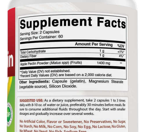Naturals Pectina De Maçã 700 Mg 120 Cápsulas - Imagem 4