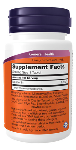 Suplementos Now Foods, Melatonina 5 Mg, 120