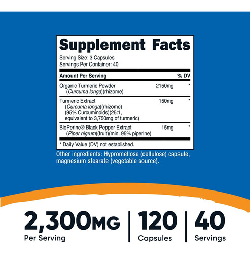 Nutricost Turmeric Curcumin With Bioperine And 95% Curcum... - Imagem 2
