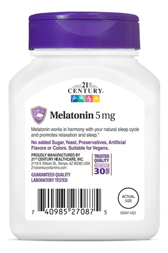 Melatonina 21st Century 5 Mg 120 Comprimidos - Imagem 7