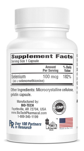 Bio-tech Pharmacal Biotech Pharmacal - Se-100 - 100 Cápsulas - Imagem 2