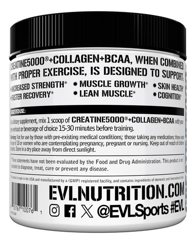 Evluição Nutrição Creatina 5000 + Colágeno + Bcaa Para Apóia - Imagem 3