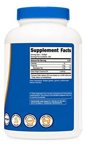 Nutricost Cápsulas Softgel De Óleo De Coco (1000mg) 240 Soft - Imagem 9