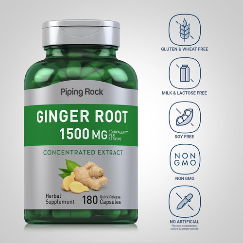 Cápsulas De Raiz De Gengibre Piping Rock | 1500mg | Contagem - Imagem 3