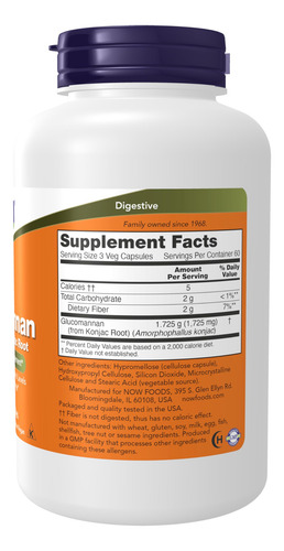 Suplemento Now Glucomannan 575 Mg Suporta Regularidade 180 C - Imagem 2