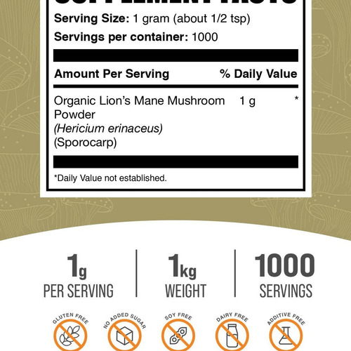 Pó De Cogumelo Juba De Leão Orgânico Bulksupplements 1 Kg - Imagem 7