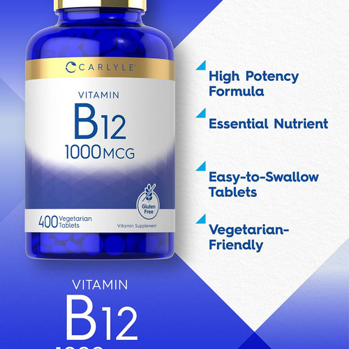 Carlyle Vitamina B12 1000 Mcg | 400 Comprimidos Vegetarianos - Imagem 4