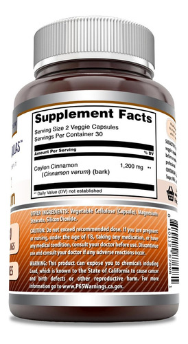 Cápsulas Vegetais Amazing Nutrition Canela Do Ceilão 1200 Mg - Imagem 6