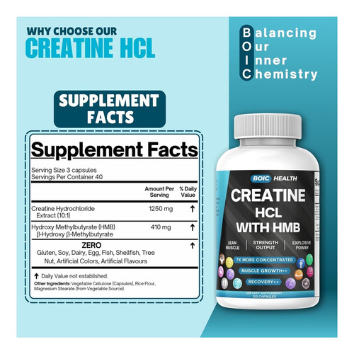 Boic Creatina Hcl + Cápsulas Hmb | 410mg Hmb Por Porção E De - Imagem 5
