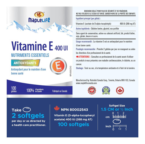 Maplelife Nutrition Vitamin E 400iu Natural 100 Softgels - Imagem 18