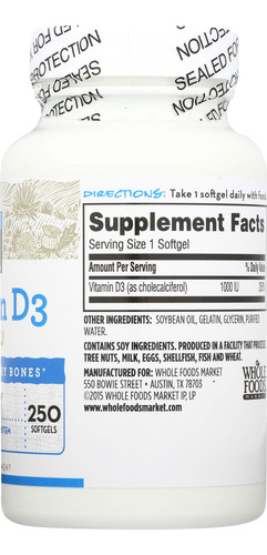 Suplemento 365 Da Whole Foods Market Vitamina D3 1000 Ui 250 - Imagem 3