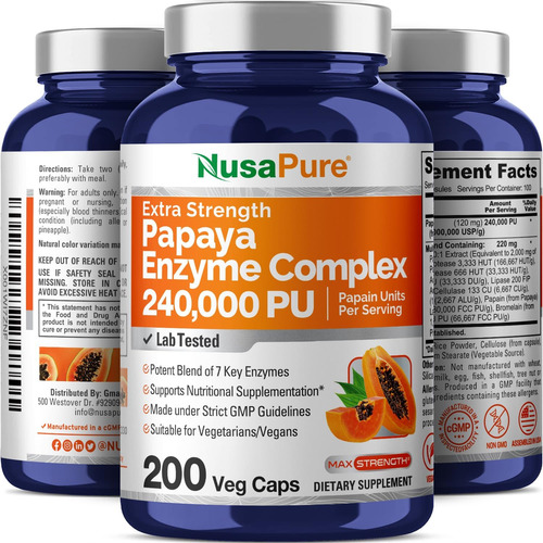 Nusapure Papaya Papain Enzyme Complex 240.000 Pu - 200 Cápsu - Imagem 13
