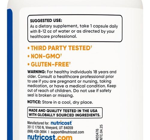 Suplemento Nutricost De Boro 3mg, 240 Cápsulas - Imagem 3