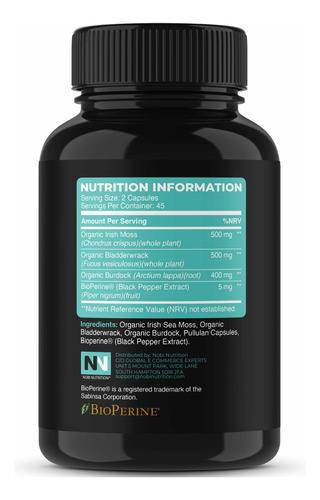 Suplemento Nobi Nutrition Organic Irish Sea Moss Em Cápsulas - Imagem 2