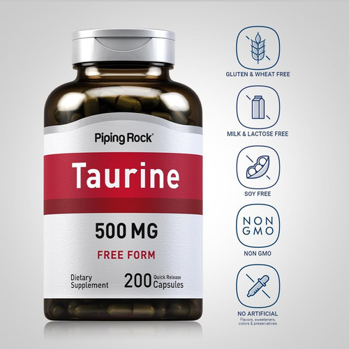 Cápsulas De Taurina 500 Mg De Piping Rock | Contagem 200 | F - Imagem 9