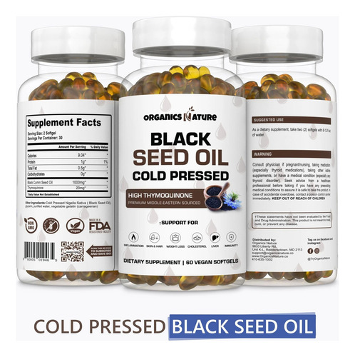 Cápsulas De Óleo De Semente Preta Organics Nature 1000mg Cáp - Imagem 4