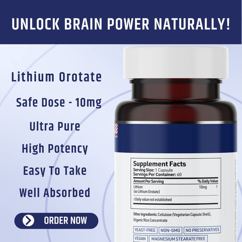 Suplemento De Orotato De Lítio Ageimmune 10 Mg, 60 Cápsulas - Imagem 8