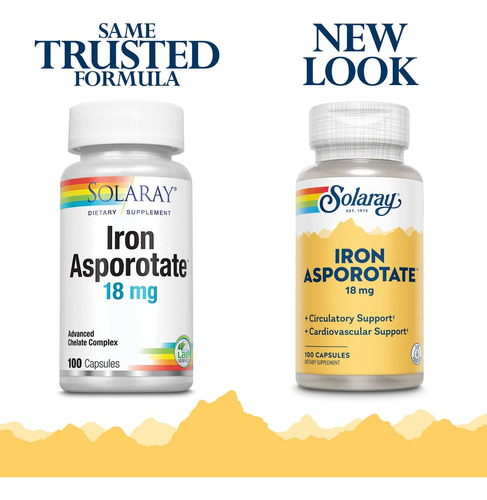 Cápsulas De Asporotato De Ferro Solaray Solaray, 18 Mg, 100 - Imagem 2