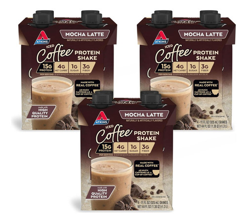 Atkins Mocha Latte Iced Coffee Protein Shake, 15g Proteína,