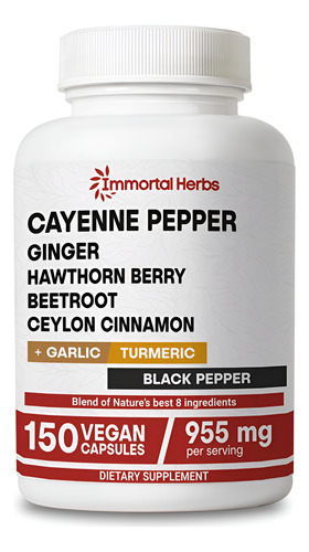 Suplemento Immortal Herbs, Pimenta Caiena Com Alho, 150 Cáps