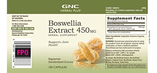Suplemento Gnc Herbal Plus Boswellia Extract 450 Mg 100 Tabl - Imagem 3