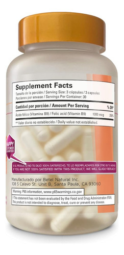 Ácido Fólico Natural Betel 1000 Mcg - 90 Cápsulas - Imagem 3