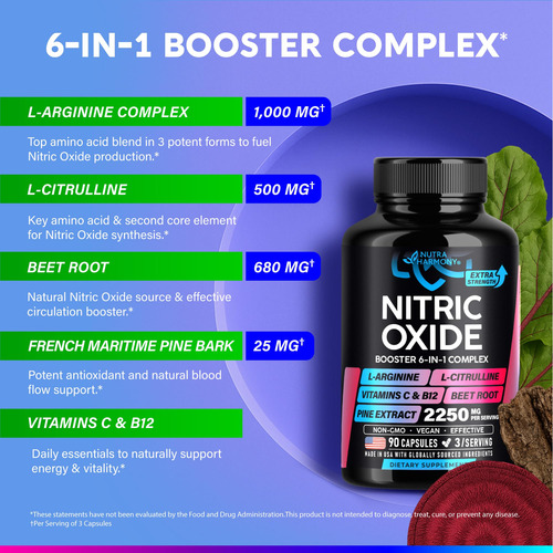 Suplemento De Óxido Nítrico Nutraharmony 2250mg 90 Cápsulas - Imagem 6