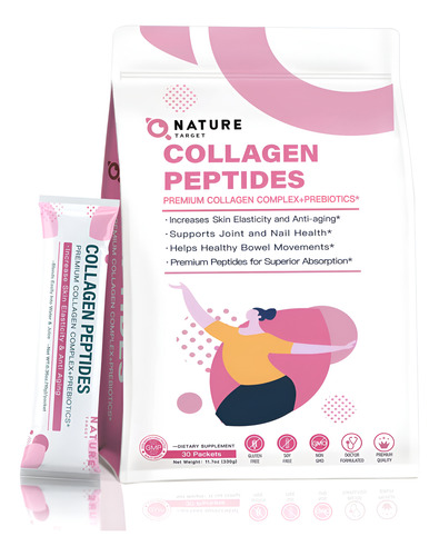 Peptídeos De Colágeno Em Pó Nature Target Multi Tipo I, Ii,