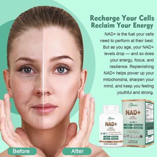 Suplemento Vitaharbor Nad+ 500 Mg Com Trans-resveratrol E Co - Imagem 4