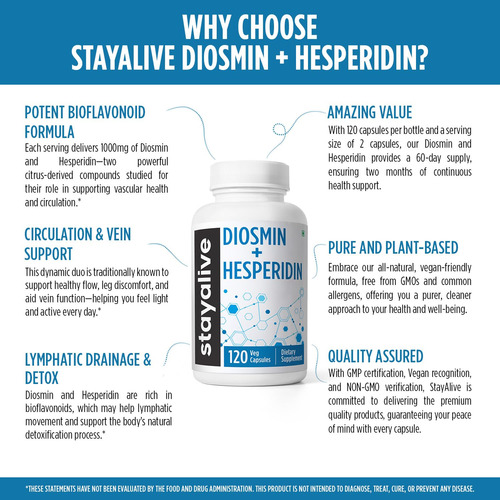 Suplemento Stay Alive Diosmina Hesperidina 1000 Mg 120 Cápsu - Imagem 5