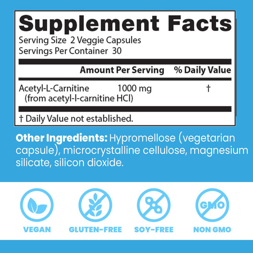 Suplemento Doctor"s Best Acetil-l-carnitina 60 Cápsulas Vege - Imagem 2